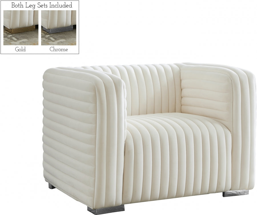 Ravish Cream Velvet Chair from Meridian - Luna Furniture