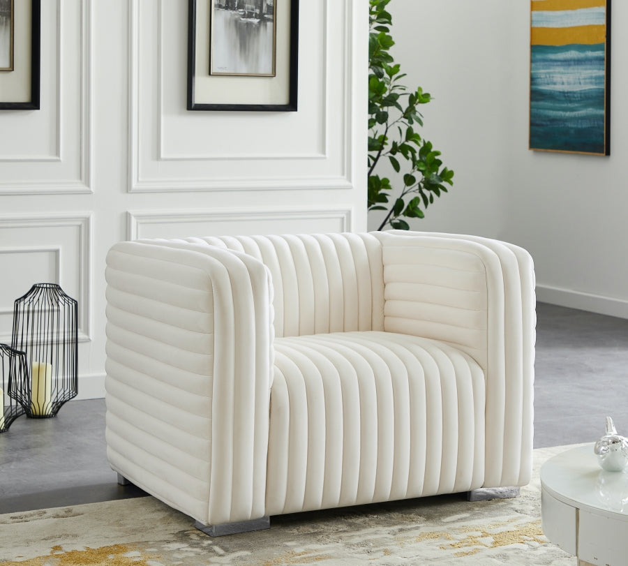 Ravish Cream Velvet Chair from Meridian - Luna Furniture