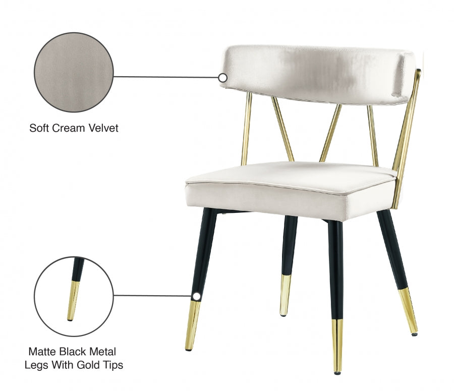 Rheingold Cream Velvet Dining Chair, Set of 2 from Meridian - Luna Furniture