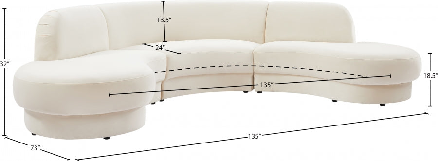 Rosa Cream Velvet 3pc. Sectional from Meridian - Luna Furniture