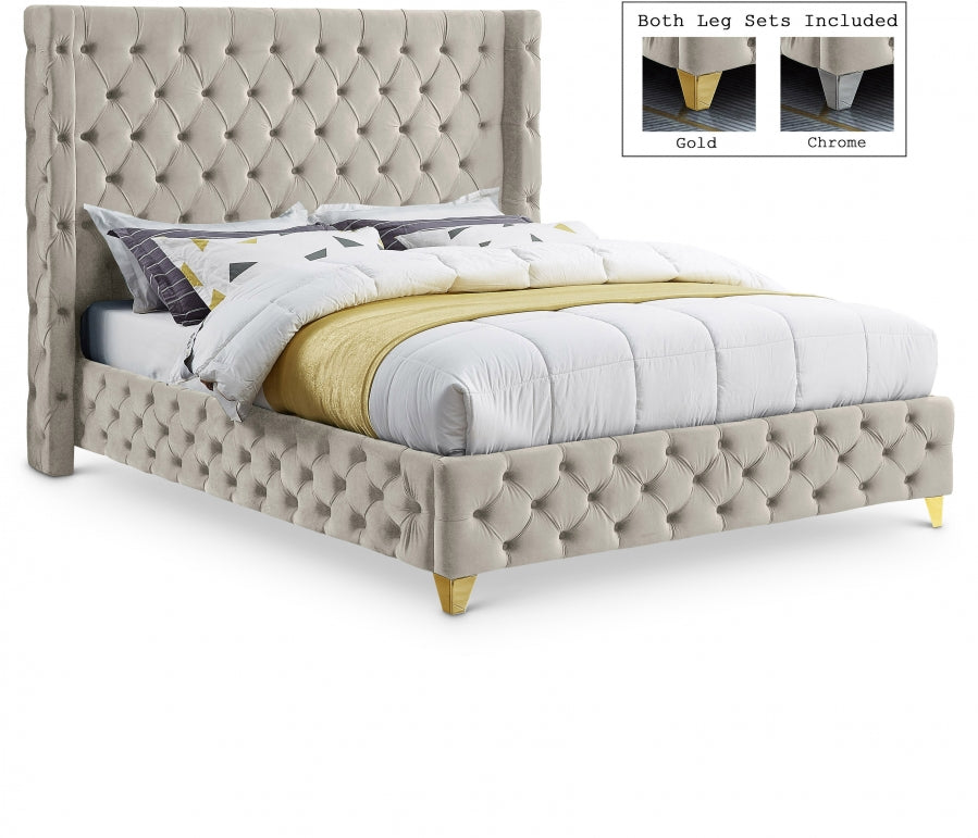 Savan Cream Velvet King Bed from Meridian - Luna Furniture