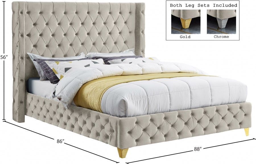 Savan Cream Velvet King Bed from Meridian - Luna Furniture