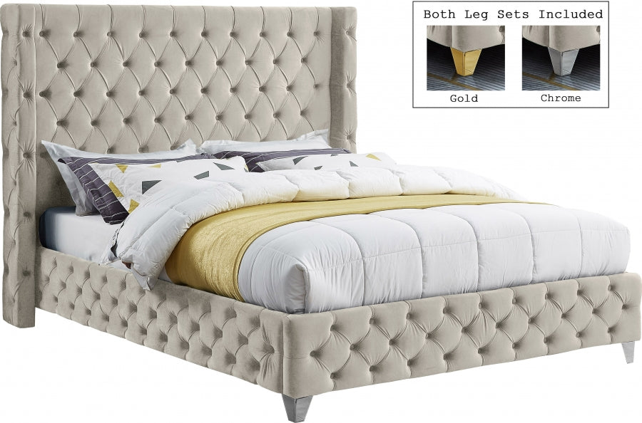 Savan Cream Velvet King Bed from Meridian - Luna Furniture