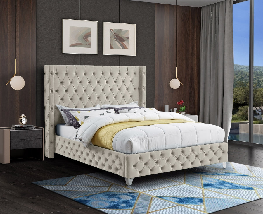 Savan Cream Velvet King Bed from Meridian - Luna Furniture