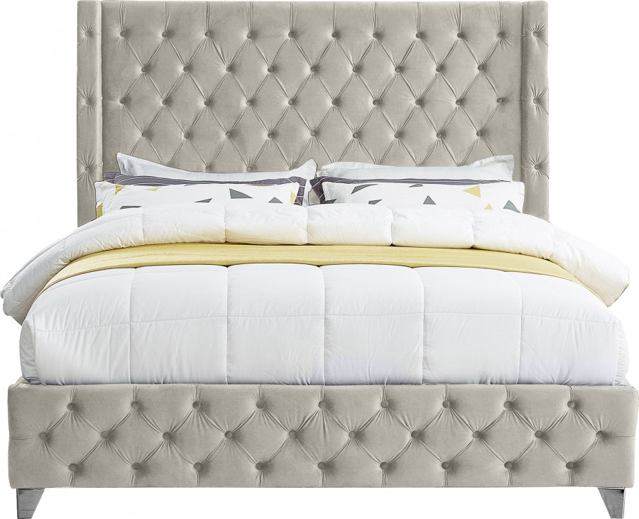 Savan Cream Velvet King Bed from Meridian - Luna Furniture