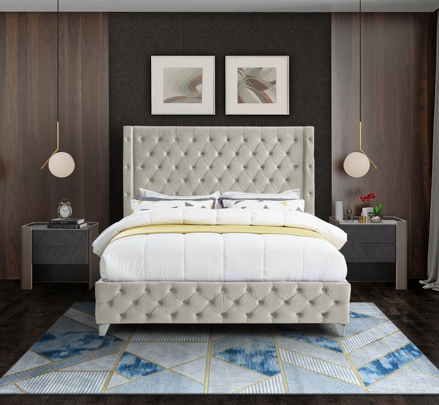 Savan Cream Velvet King Bed from Meridian - Luna Furniture