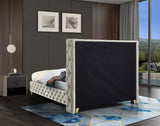 Savan Cream Velvet Queen Bed from Meridian - Luna Furniture