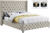 Savan Cream Velvet Queen Bed from Meridian - Luna Furniture