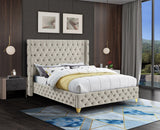 Savan Cream Velvet Queen Bed from Meridian - Luna Furniture