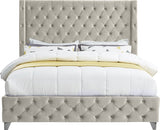 Savan Cream Velvet Queen Bed from Meridian - Luna Furniture