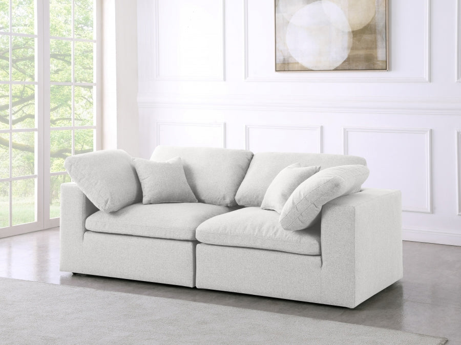 Serene Cream Linen Textured Deluxe Modular Down Filled Cloud-Like Comfort Overstuffed 80 Loveseat from Meridian - Luna Furniture