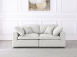 Serene Cream Linen Textured Deluxe Modular Down Filled Cloud-Like Comfort Overstuffed 80 Loveseat from Meridian - Luna Furniture