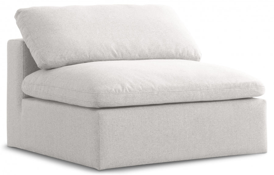 Serene Cream Linen Textured Deluxe Modular Down Filled Cloud-Like Comfort Overstuffed Armless Chair from Meridian - Luna Furniture