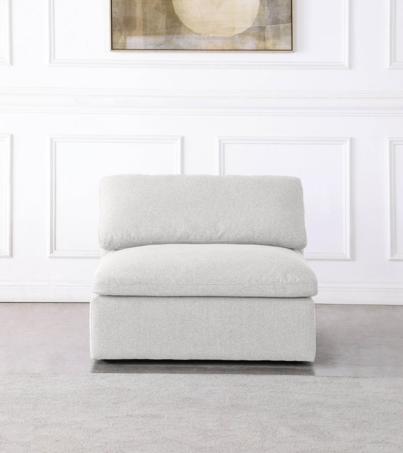 Serene Cream Linen Textured Deluxe Modular Down Filled Cloud-Like Comfort Overstuffed Armless Chair from Meridian - Luna Furniture