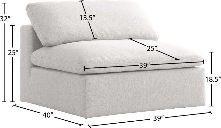 Serene Cream Linen Textured Deluxe Modular Down Filled Cloud-Like Comfort Overstuffed Armless Chair from Meridian - Luna Furniture