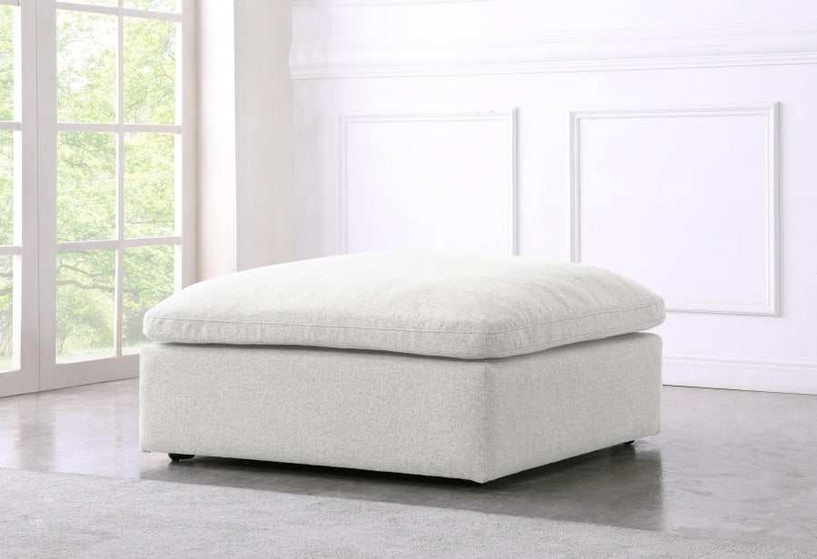 Serene Cream Linen Textured Deluxe Modular Down Filled Cloud-Like Comfort Overstuffed Ottoman from Meridian - Luna Furniture