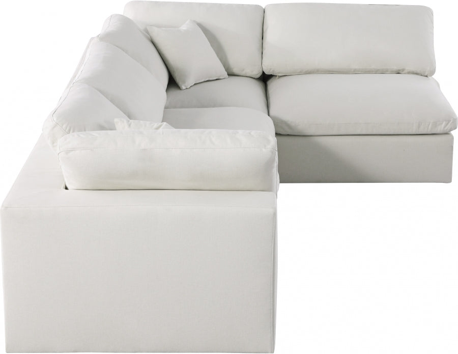 Serene Cream Linen Textured Deluxe Modular Down Filled Cloud-Like Comfort Overstuffed Sectional from Meridian - Luna Furniture