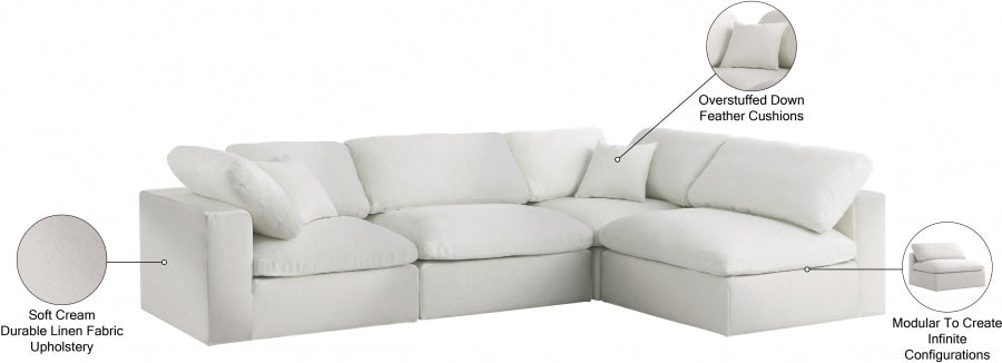 Serene Cream Linen Textured Deluxe Modular Down Filled Cloud-Like Comfort Overstuffed Sectional from Meridian - Luna Furniture