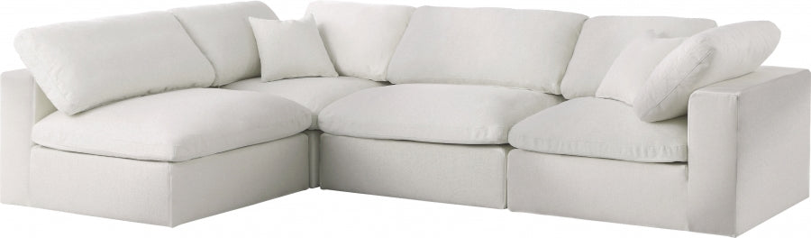 Serene Cream Linen Textured Deluxe Modular Down Filled Cloud-Like Comfort Overstuffed Sectional from Meridian - Luna Furniture