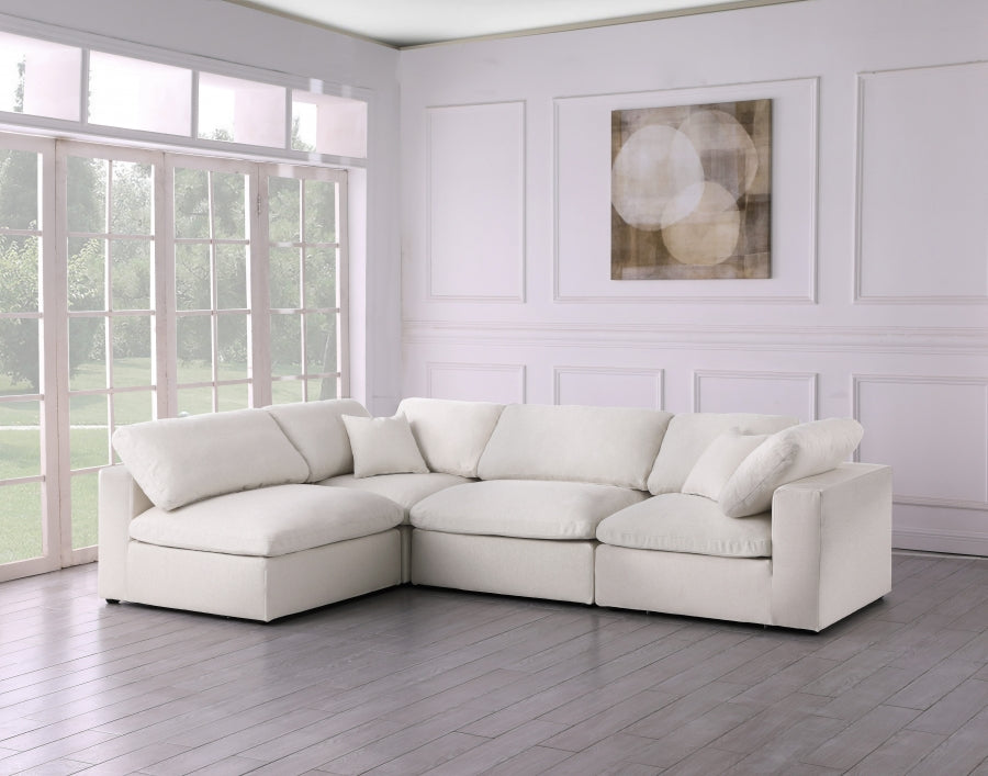 Serene Cream Linen Textured Deluxe Modular Down Filled Cloud-Like Comfort Overstuffed Sectional from Meridian - Luna Furniture