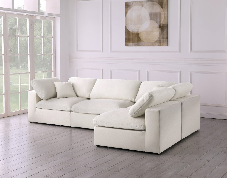 Serene Cream Linen Textured Deluxe Modular Down Filled Cloud-Like Comfort Overstuffed Sectional from Meridian - Luna Furniture