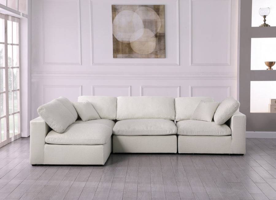 Serene Cream Linen Textured Deluxe Modular Down Filled Cloud-Like Comfort Overstuffed Sectional from Meridian - Luna Furniture