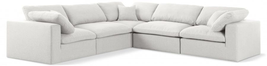 Serene Cream Linen Textured Deluxe Modular Down Filled Cloud-Like Comfort Overstuffed Sectional from Meridian - Luna Furniture