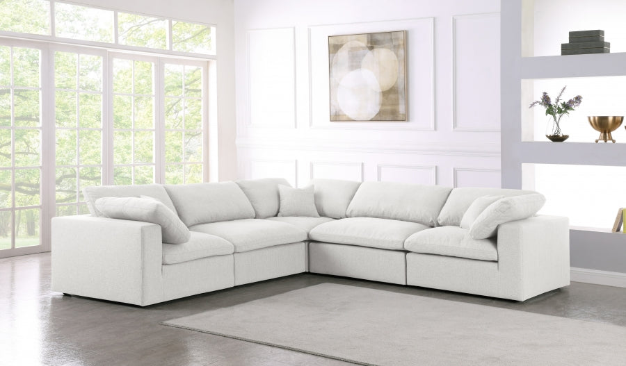 Serene Cream Linen Textured Deluxe Modular Down Filled Cloud-Like Comfort Overstuffed Sectional from Meridian - Luna Furniture