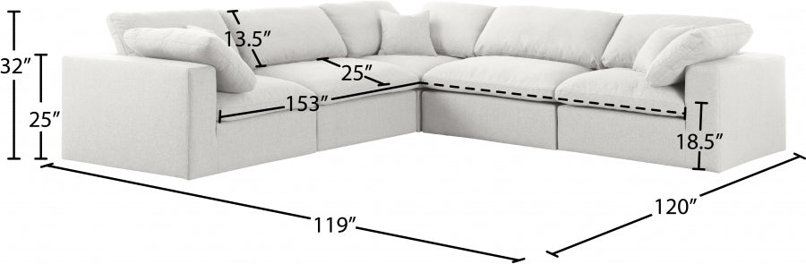 Serene Cream Linen Textured Deluxe Modular Down Filled Cloud-Like Comfort Overstuffed Sectional from Meridian - Luna Furniture