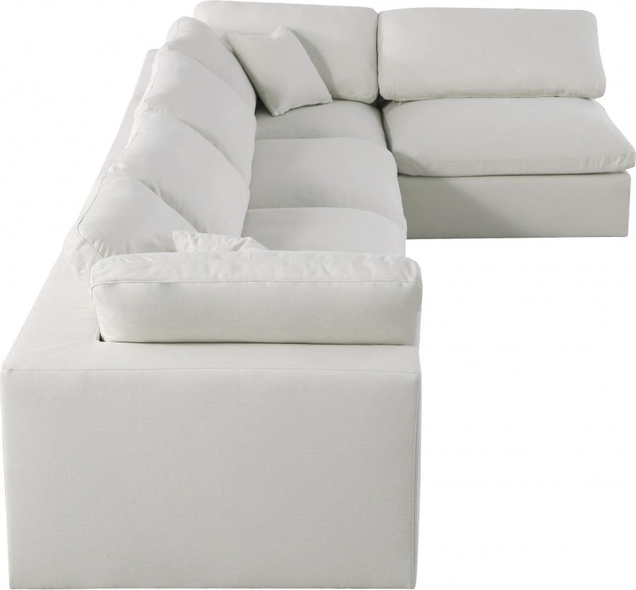 Serene Cream Linen Textured Deluxe Modular Down Filled Cloud-Like Comfort Overstuffed Sectional from Meridian - Luna Furniture