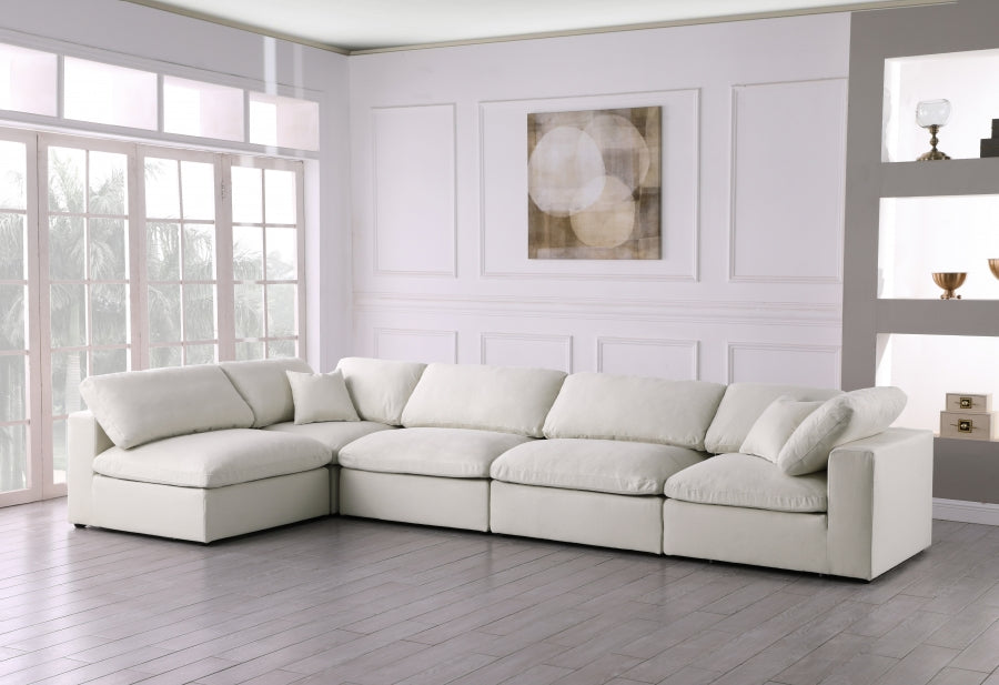 Serene Cream Linen Textured Deluxe Modular Down Filled Cloud-Like Comfort Overstuffed Sectional from Meridian - Luna Furniture