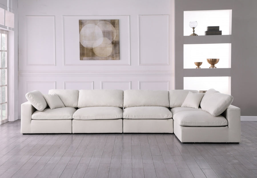 Serene Cream Linen Textured Deluxe Modular Down Filled Cloud-Like Comfort Overstuffed Sectional from Meridian - Luna Furniture