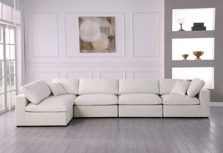 Serene Cream Linen Textured Deluxe Modular Down Filled Cloud-Like Comfort Overstuffed Sectional from Meridian - Luna Furniture