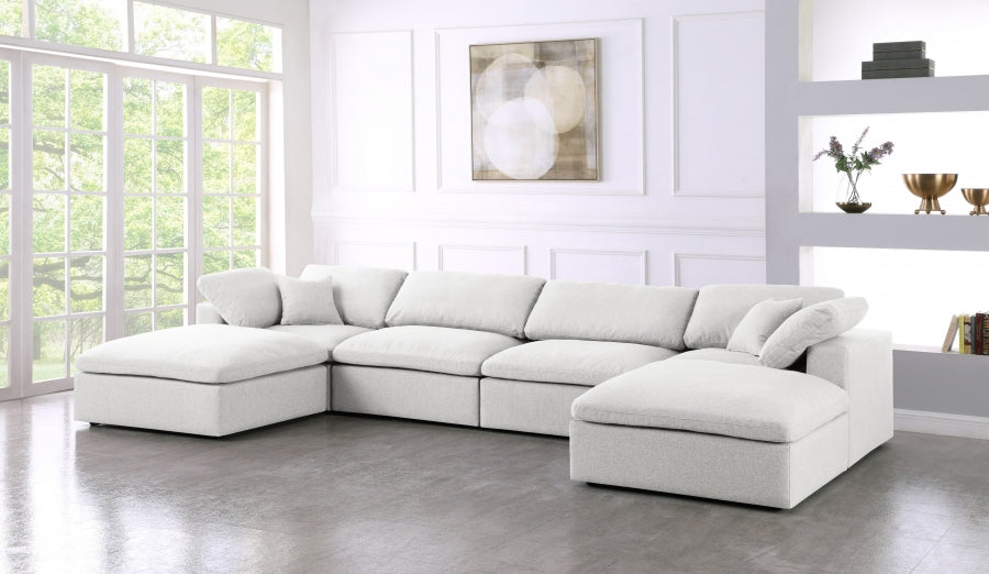 Serene Cream Linen Textured Deluxe Modular Down Filled Cloud-Like Comfort Overstuffed Sectional from Meridian - Luna Furniture