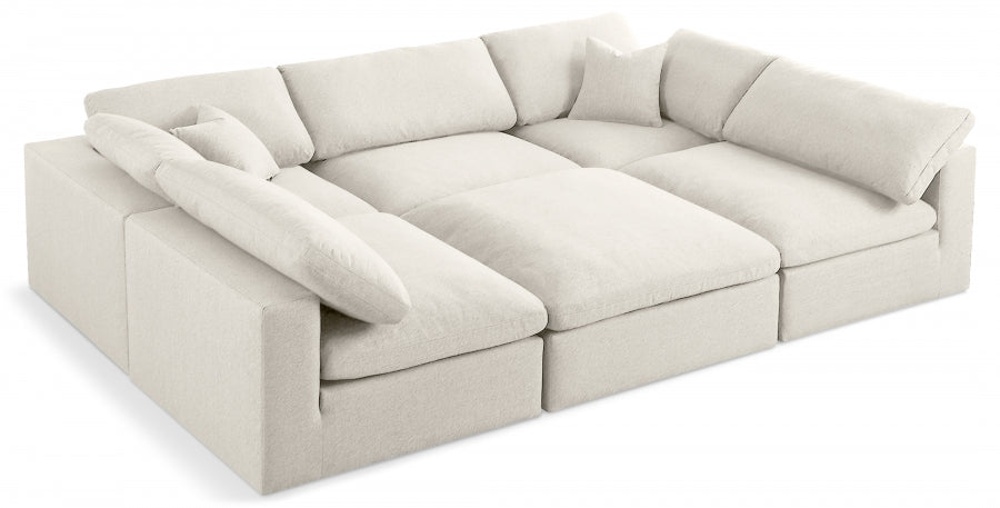 Serene Cream Linen Textured Deluxe Modular Down Filled Cloud-Like Comfort Overstuffed Sectional from Meridian - Luna Furniture