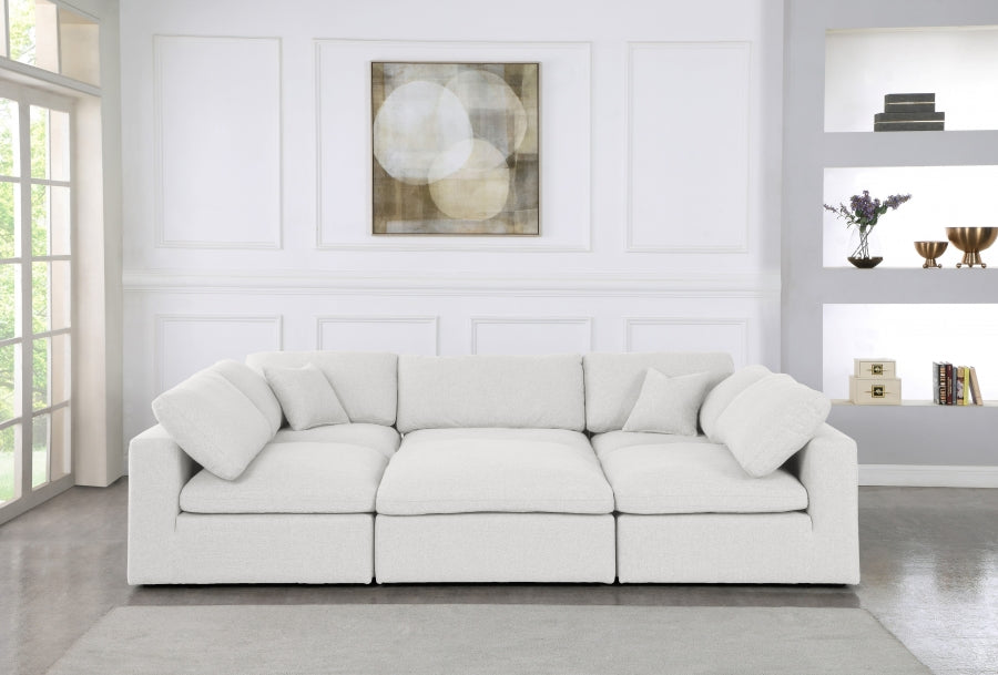 Serene Cream Linen Textured Deluxe Modular Down Filled Cloud-Like Comfort Overstuffed Sectional from Meridian - Luna Furniture