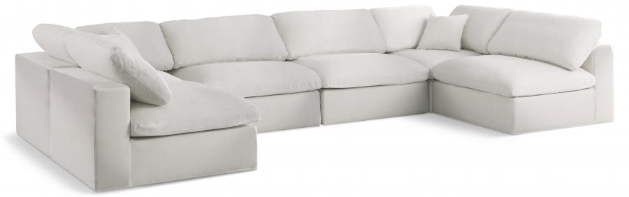 Serene Cream Linen Textured Deluxe Modular Down Filled Cloud-Like Comfort Overstuffed Sectional from Meridian - Luna Furniture