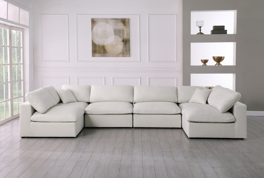 Serene Cream Linen Textured Deluxe Modular Down Filled Cloud-Like Comfort Overstuffed Sectional from Meridian - Luna Furniture