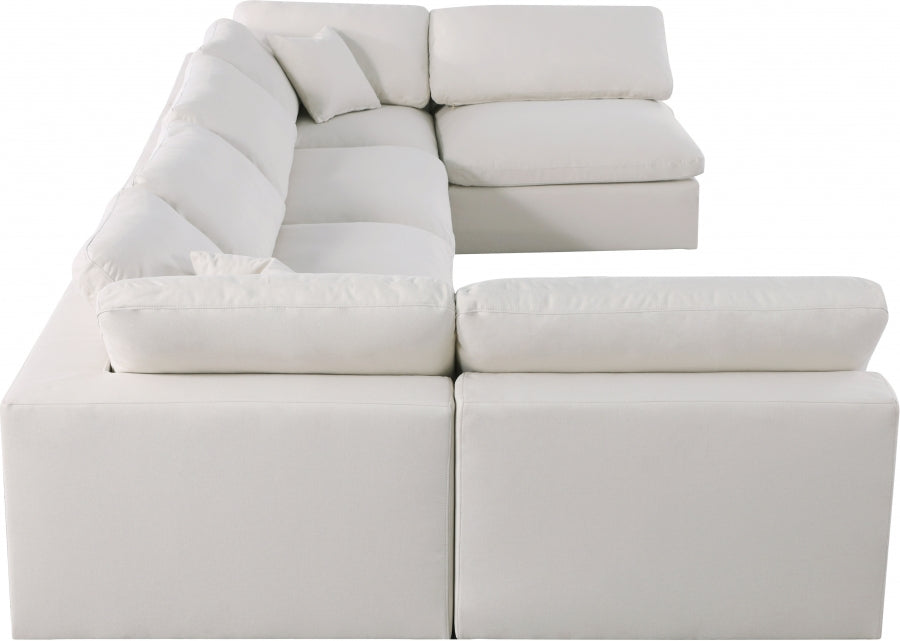 Serene Cream Linen Textured Deluxe Modular Down Filled Cloud-Like Comfort Overstuffed Sectional from Meridian - Luna Furniture