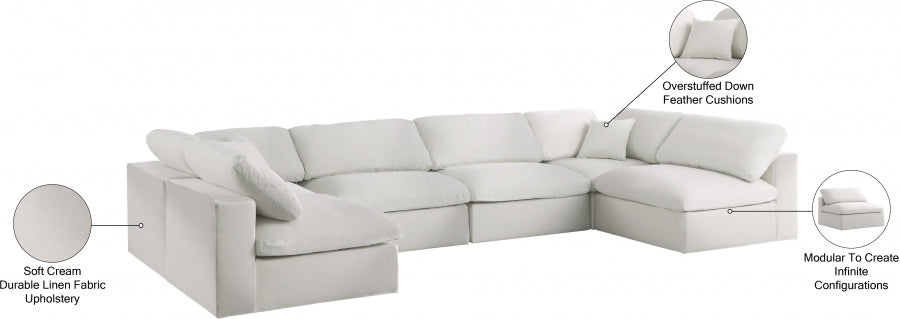 Serene Cream Linen Textured Deluxe Modular Down Filled Cloud-Like Comfort Overstuffed Sectional from Meridian - Luna Furniture