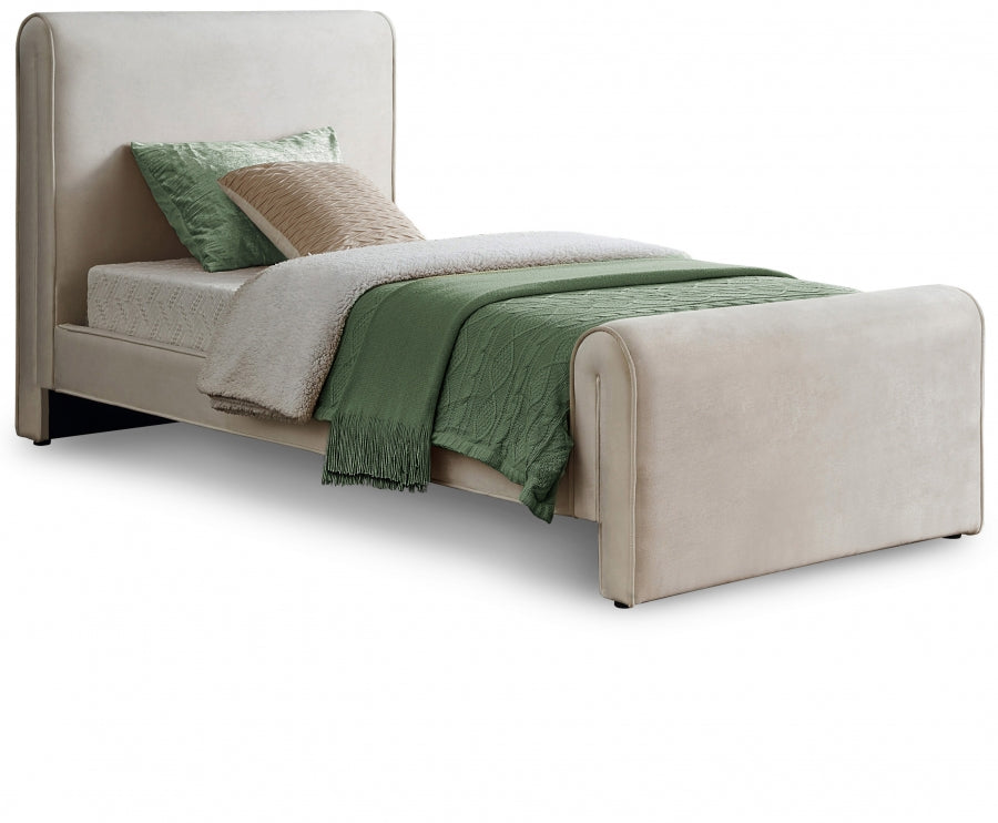 Cream Sloan Velvet Twin Bed from Meridian - Luna Furniture