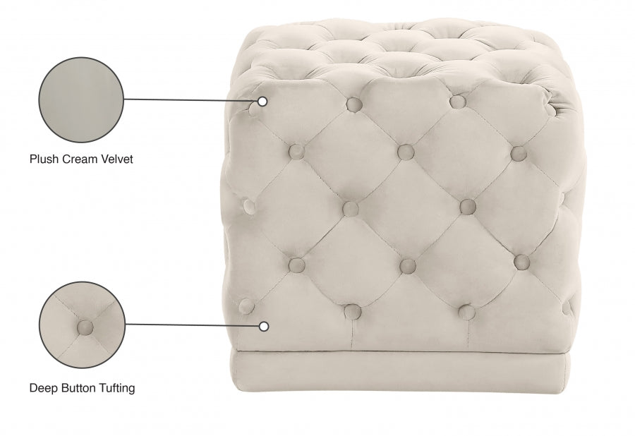 Stella Cream Velvet Ottoman | Stool from Meridian - Luna Furniture