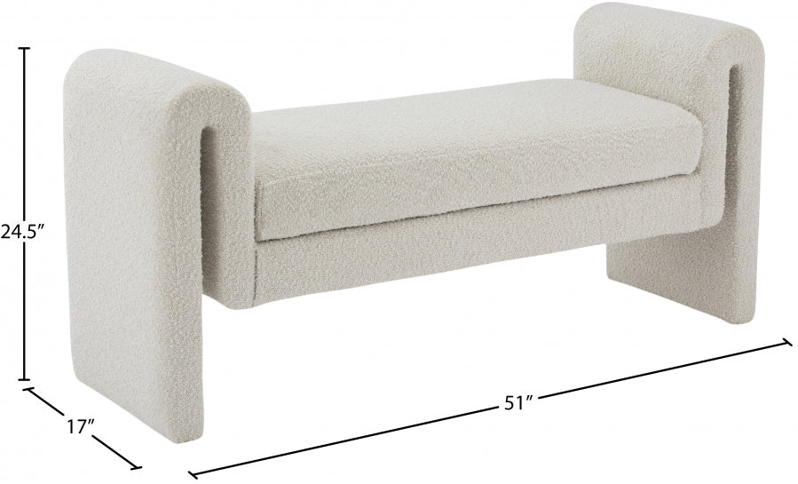 Stylus Cream Boucle Fabric 51" Bench from Meridian - Luna Furniture