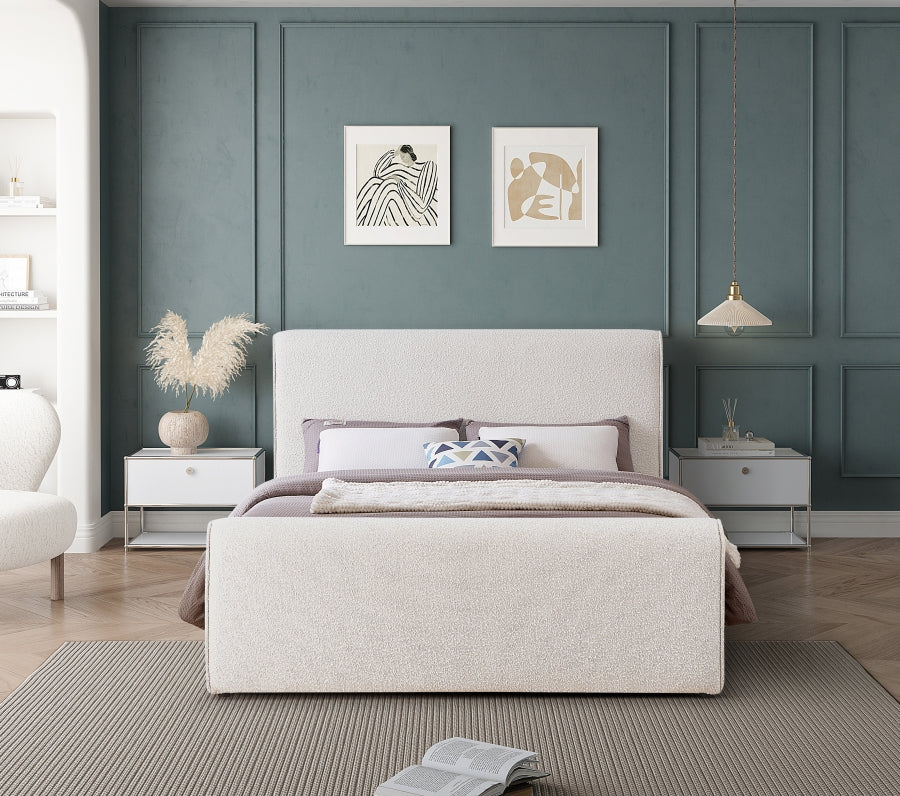 Cream Stylus Boucle Fabric Full Bed from Meridian - Luna Furniture