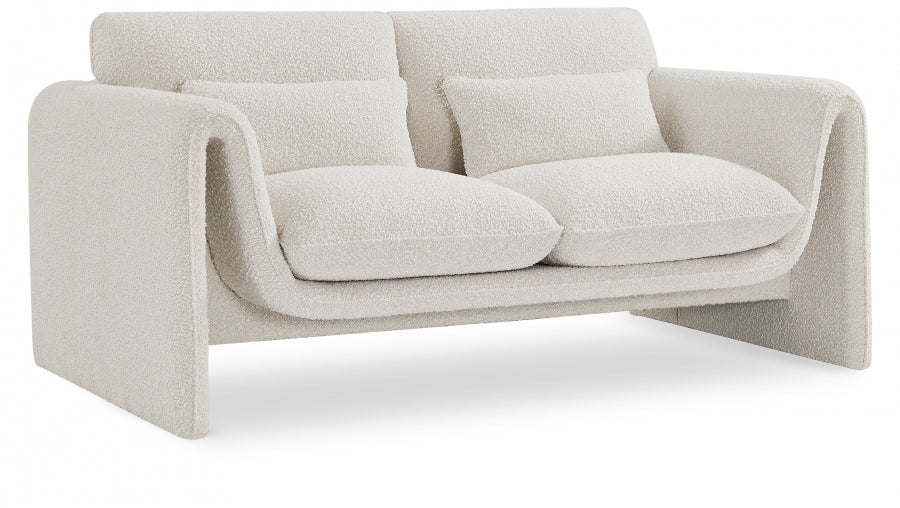 Cream Stylus Boucle Fabric Loveseat from Meridian - Luna Furniture