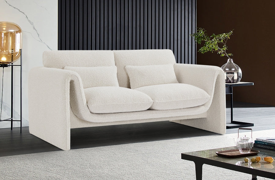 Cream Stylus Boucle Fabric Loveseat from Meridian - Luna Furniture