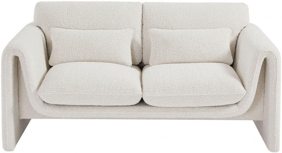 Cream Stylus Boucle Fabric Loveseat from Meridian - Luna Furniture