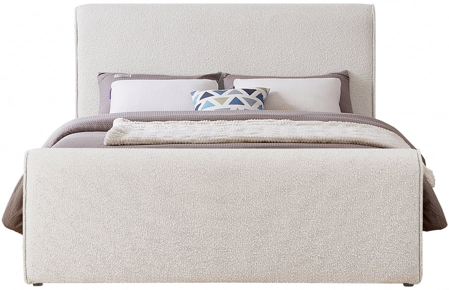 Cream Stylus Boucle Fabric Queen Bed from Meridian - Luna Furniture