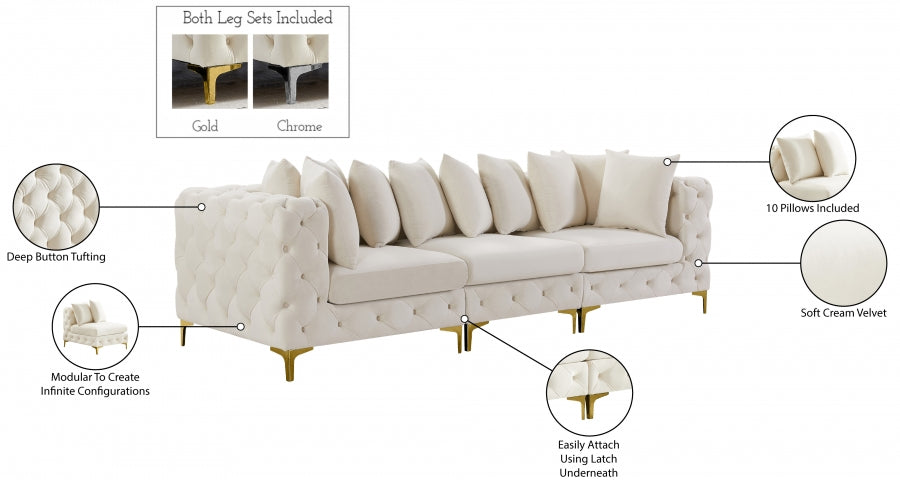 Tremblay Cream 108" Velvet Modular Sofa from Meridian - Luna Furniture