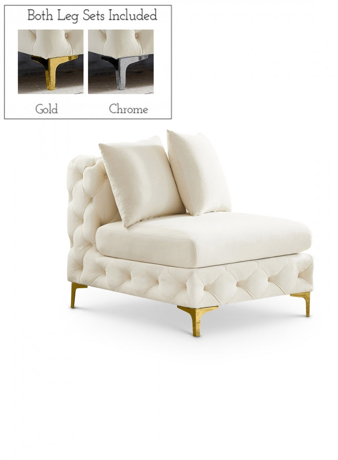 Tremblay Cream Velvet Modular Armless Chair from Meridian - Luna Furniture